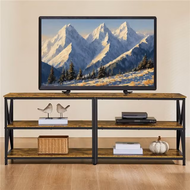Yaheetech 3 Tier Rustic Brown Vintage TV Stand Console Table with X-Frame Design