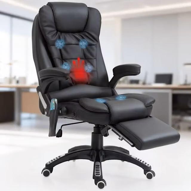 ERGOVEXA Black Heated 6-Point Massage Executive Office Chair with Headrest and Swivel Function