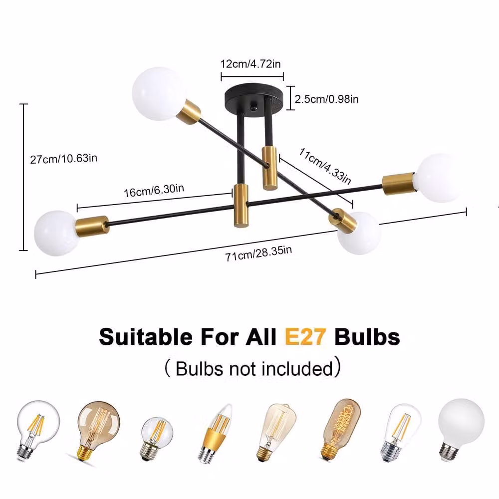 COMELY Sputnik Vintage 4-Light Ceiling Lamp in Black and Gold with E27 Fittings – 2