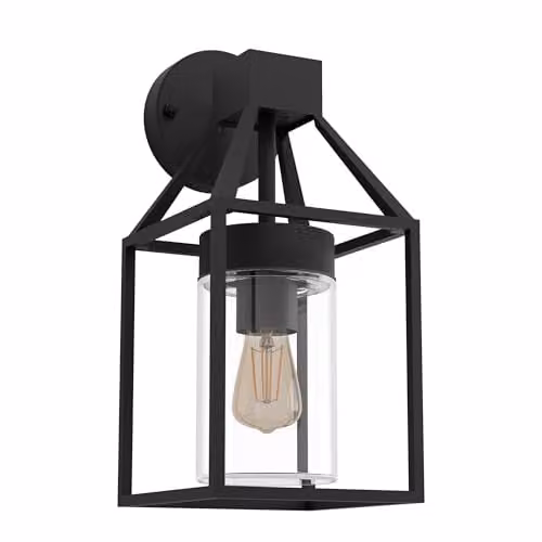 Eglo Trecate Black Industrial Outdoor Wall Lantern with Transparent Glass