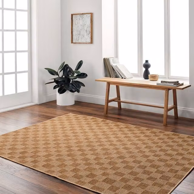 Livabliss Pismo Beach Modern Checked In- & Outdoor Jute-Look Rug in Yellow and Brown, W/D/H: 120 x 170 cm