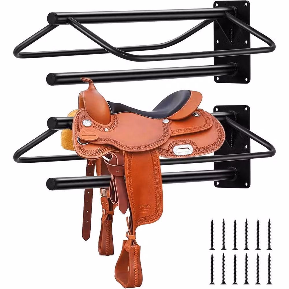 VOGREX 4 Pack Black Wall Mounted Saddle Rack Stand for Horse Tack Rooms – 5