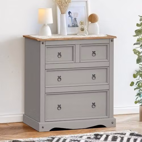 Mercers Furniture Corona Grey Painted Wax Solid Wood Pine 4 Drawer Chest of Drawers H 90 cm x W 82 cm x D 40 cm – 1