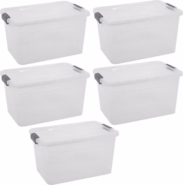 URBNLIVING Stackable Plastic Storage Box with Lid, Transparent and White, 30l, W/D/H: 50.0 x 32.0 x 26.0 cm