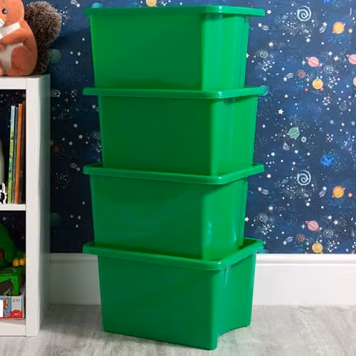 Wham Stack & Store 4 x 30L Plastic Storage Boxes in Green – 3