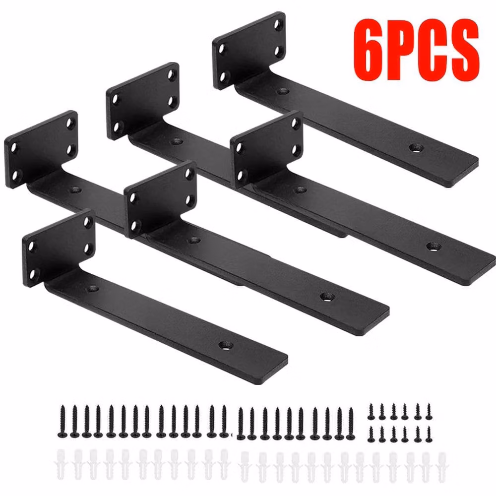 SPETLEK Pack of 6 Heavy Duty Steel Floating Shelf Brackets, Black, 15 cm – 2