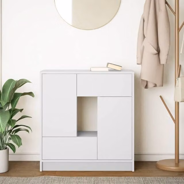 Berkfield Home Modern White Sideboard with Drawers and Doors W/D/H: 70.5 x 34 x 74.5 cm