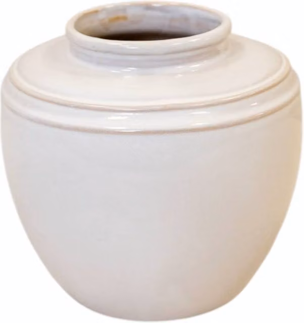 Four Candle Small Natural Rustic Ceramic Vase in Beige and White, H 17 cm x W 17 cm x D 17 cm