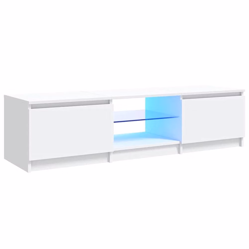 Berkfield Home Modern Glossy White TV Cabinet with LED Lights, W: 140 cm, D: 40 cm, H: 35.5 cm – 2