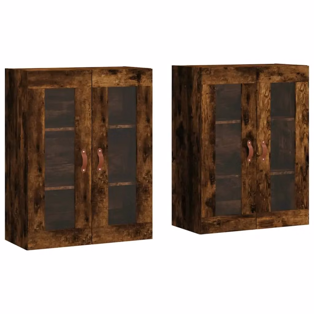 Berkfield Home Set of 2 Wall Mounted Cabinets in Smoked Oak Brown with Glass Doors – 1