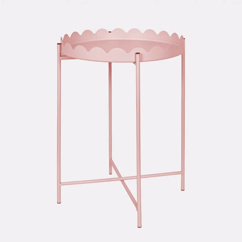 OHS Modern Round Scallop Edge Coffee Table with Metal Frame in Light Pink – 2