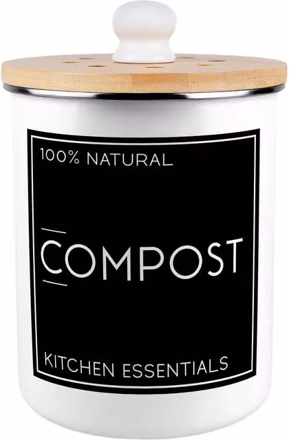 Purely Home Metal 2L Kitchen Compost Caddy with Flip Lid in Black and White