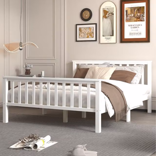 HMD Furniture Solid Wood Bed Frame in White, W/D/H: 140 x 200 cm