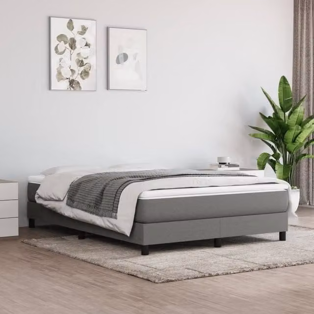 Berkfield Home Upholstered Box Spring Bed Frame in Grey, W/D/H: 135 x 190 cm – 1
