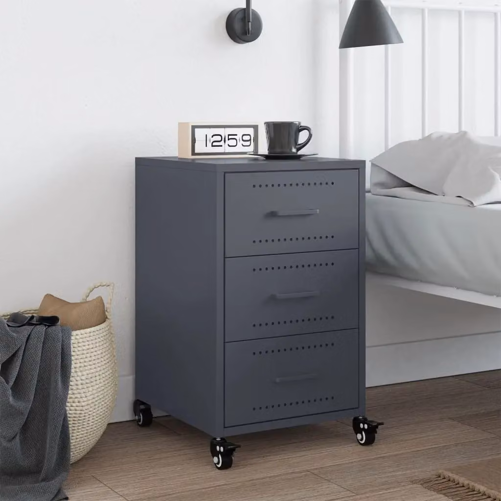 Berkfield Home Anthracite Bedside Cabinet in Black Metal, W/D/H: 36 x 39 x 59 cm – 3