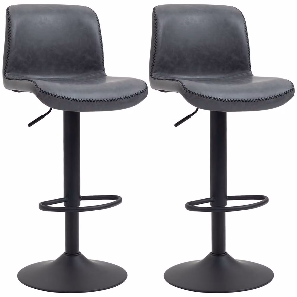 Wyld Haus Moretta Set of 2 Grey PU Leather Bar Stools with Backrest and Footrest – 2