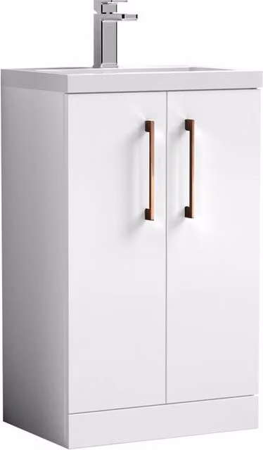 Balterley Gloss White Modern Freestanding Bathroom Vanity Unit with Soft Close Doors
