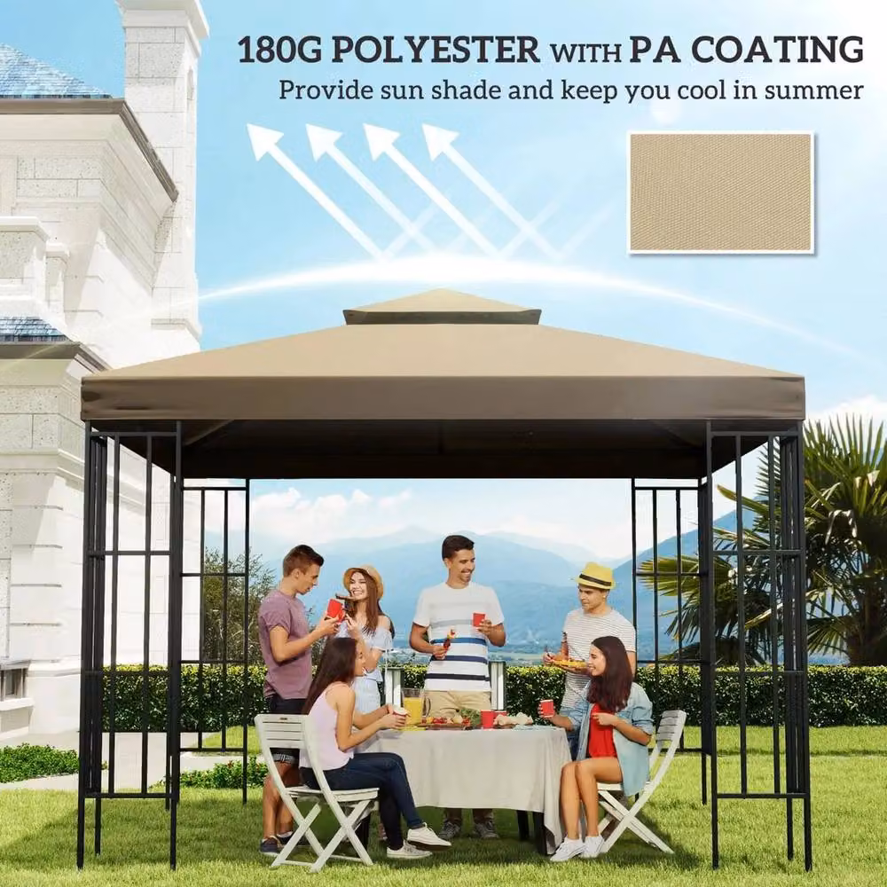 FLAVORA Double Tier Polyester Gazebo Replacement Canopy Top in Beige – 5