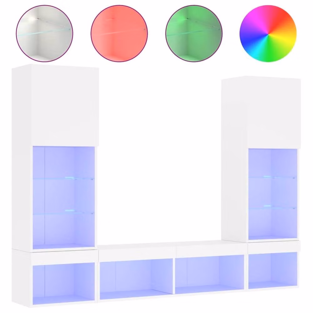 Berkfield Home 5 Piece Modern Glossy White TV Wall Unit Set with Integrated LED Lighting and Lowboard – 1