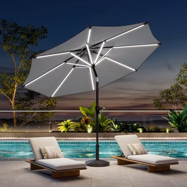 Breeins Modern Outdoor Parasol with LED Strips and Grey Woven Pattern Resin Base