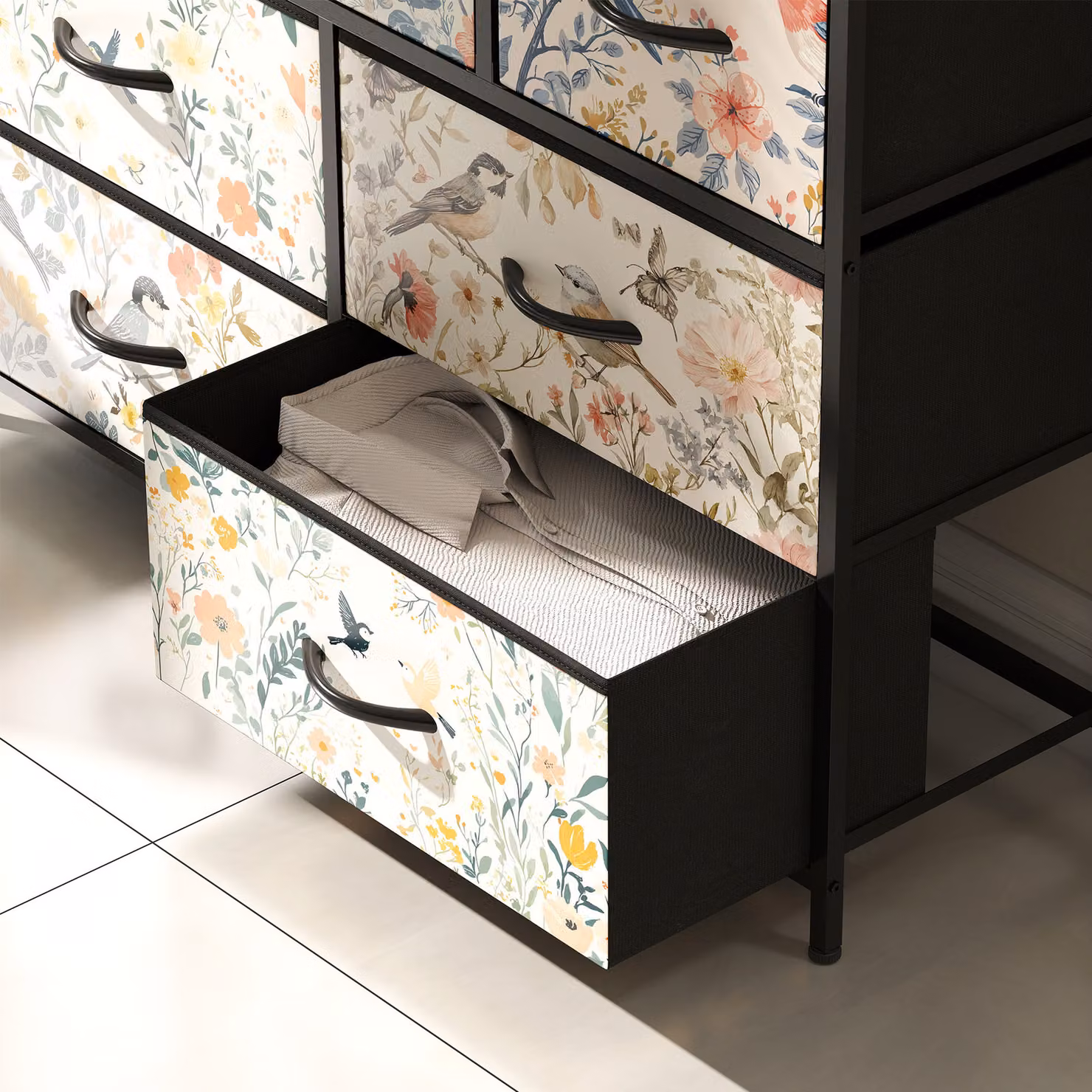 HOMCOM 7-Drawer White Modern Floral Chest of Drawers – 9