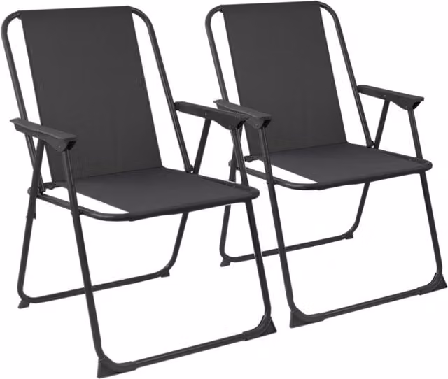 Harbour Housewares Pack of 2 Folding Metal Beach Chairs in Black with Striped Textilene Fabric and Armrests – 6