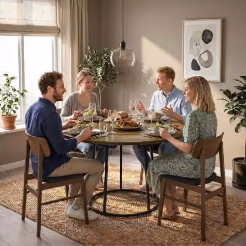 HOMCOM Round Industrial Drop Leaf Dining Table for 4-6 People, Brown and Black, W/D/H: 120 x 120 x 75 cm – 6