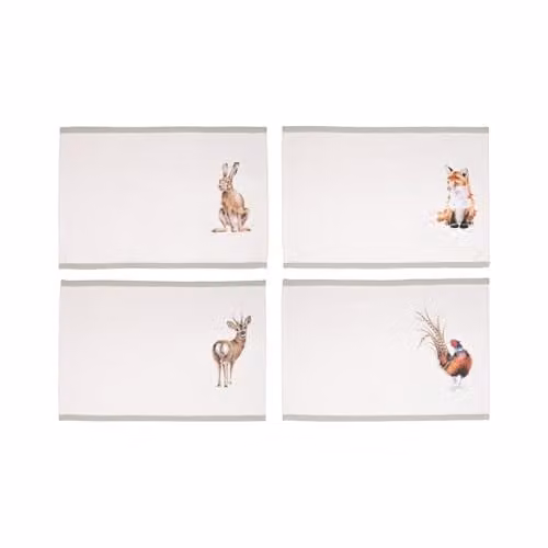 Wrendale Designs Set of 4 Multicolour Woodland Animal Cotton Placemats, W/D/H: 30.5 x 45.0 x 30.5 cm