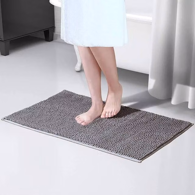 EONLION Non-Slip Round Chenille Bathroom Rug in Grey, W/D: 100 x 100 cm – 1