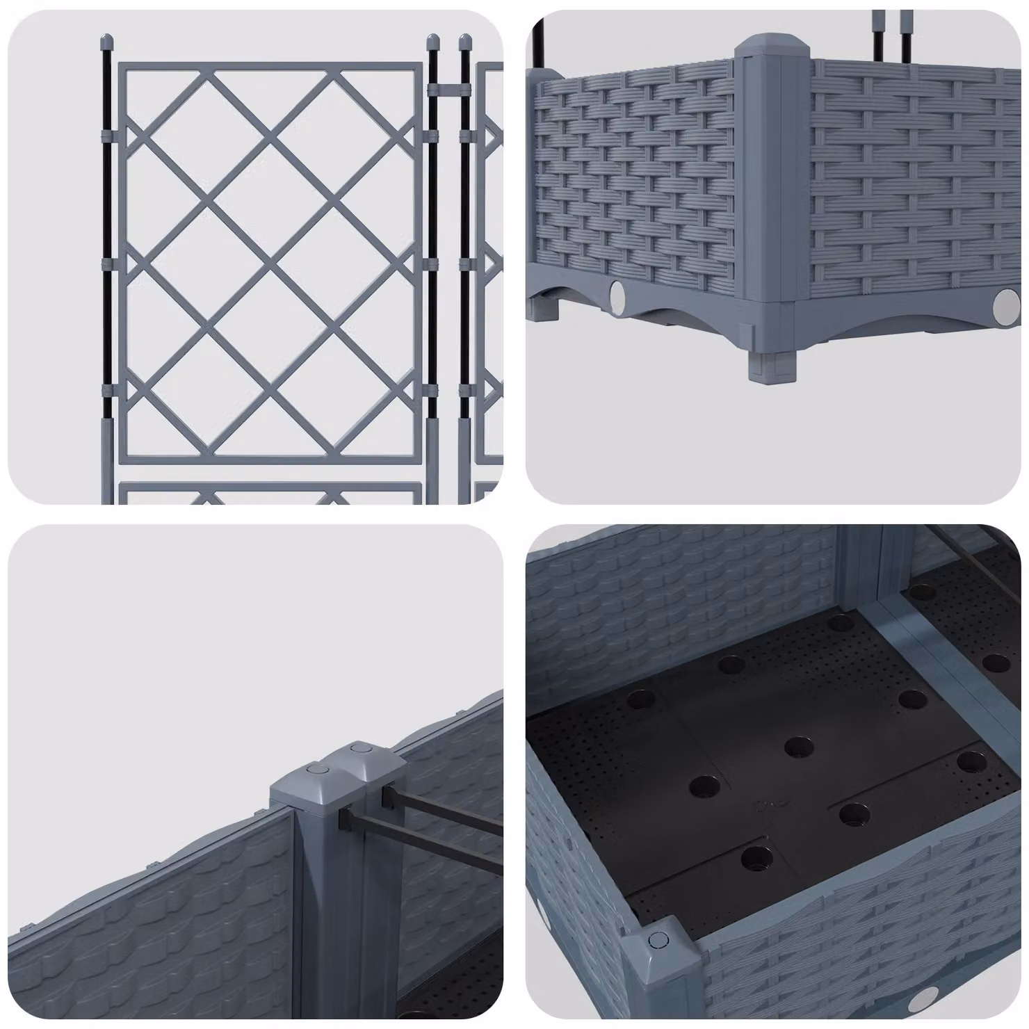 Berkfield Home Garden Planter with Trellis, 3 Piece Set, Grey, W: 120 cm, D: 40 cm, H: 125.5 cm – 3