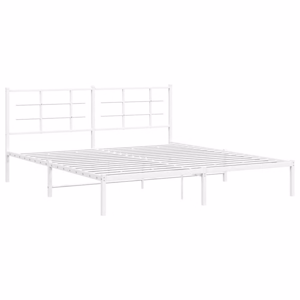 Berkfield Home Metal Bed Frame with Headboard in White, W/D/H: 183 x 213 cm – 3
