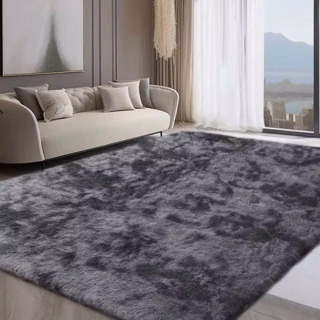 VOGREX Modern Faux Fur Rectangular Rug in Grey, W: 200 cm, D: 300 cm, Non-Slip
