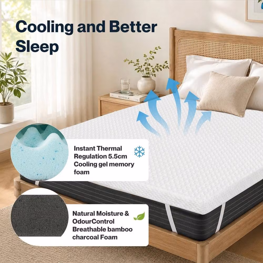 VOGREX Bamboo Gel Memory Foam Double Mattress Topper in White – 2