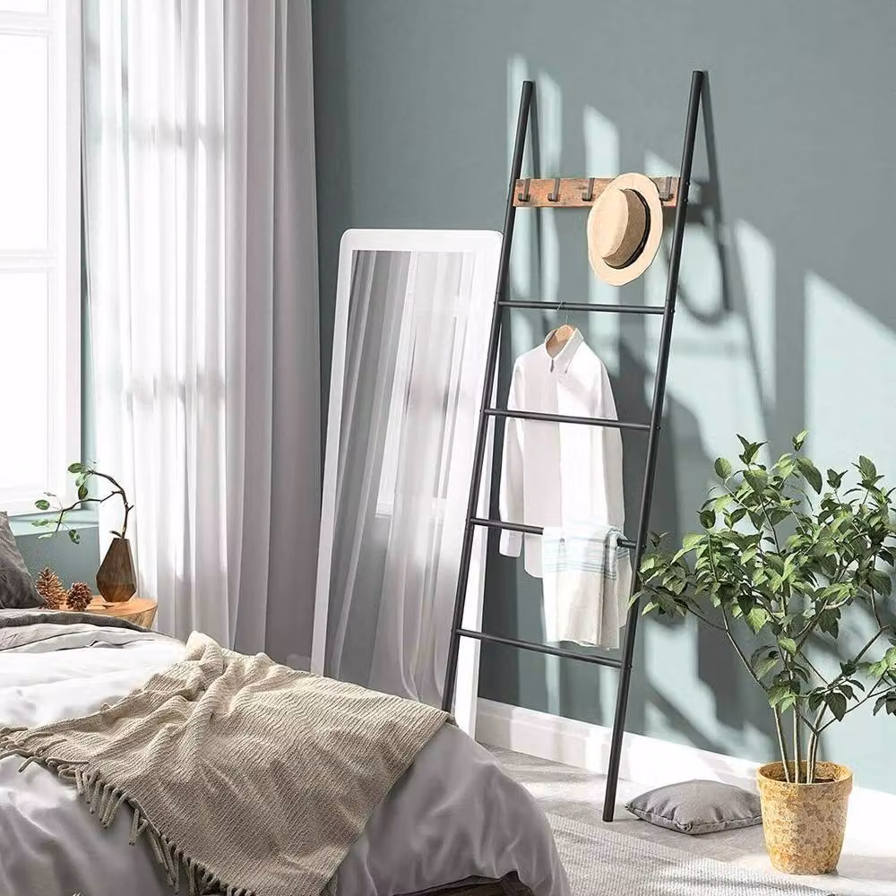 FLAVORA Black Metal Leaning Ladder Towel and Blanket Rack W/D/H: 177 x 60 x 60 cm – 3