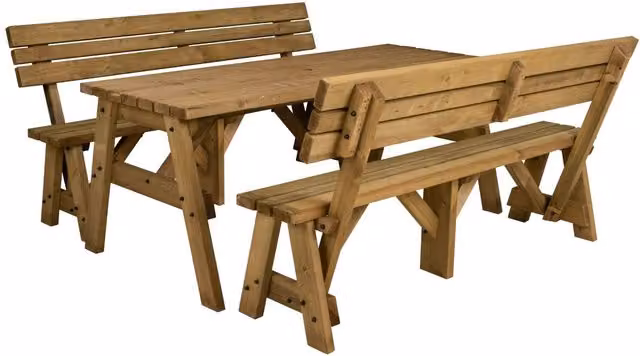Arbor Garden Solutions Victoria Outdoor Wooden Picnic Bench and Table Dining Set with Backrest, Rustic Brown, W: 240 cm