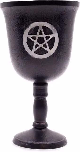KDMK Cast Iron Geometric Ritual Goblet with Pentagram in Grey and Black