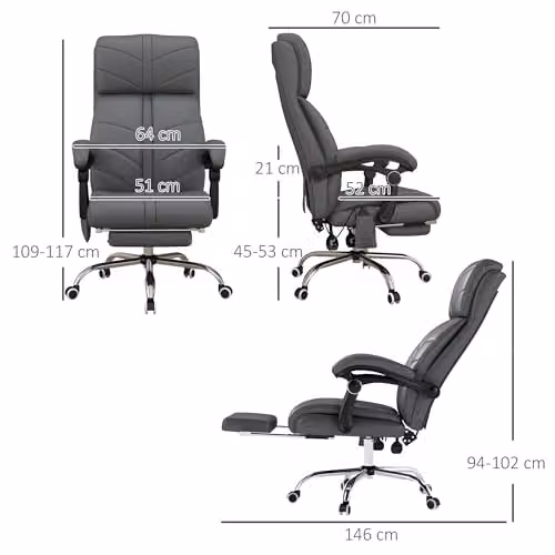 Vinsetto Grey Synthetic Leather Executive Massage Office Chair with Heating and 4-Point Vibration – 3