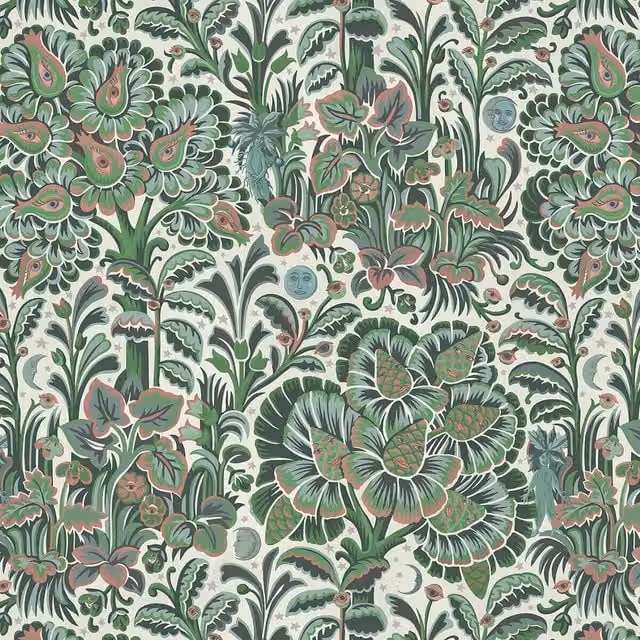 House of Hackney Moon Garden Magna Wallpaper in Tourmaline Multicolour with Art Nouveau Floral and Botanical Patterns