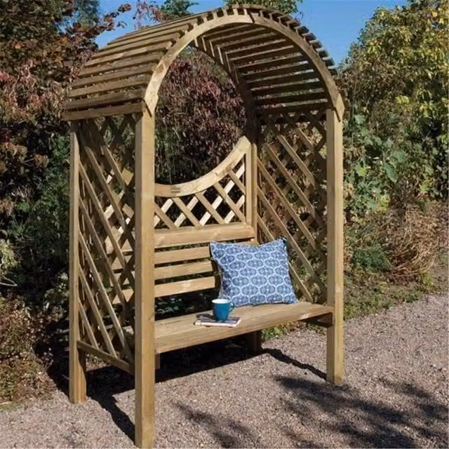 Cheshire Deluxe Pressure Treated Wooden Garden Arbour with Open Lattice Sides and Arch in Light Oak Brown – 1