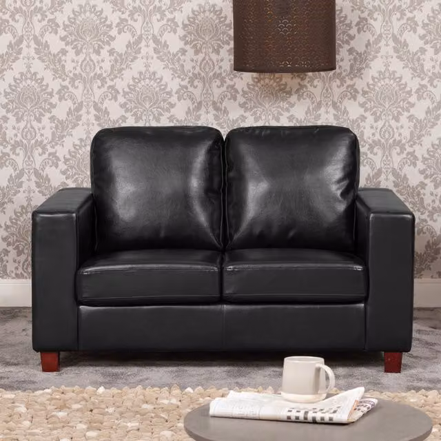 Artemis Home Woodleigh 2 Seat Sofa in Black Synthetic Leather with Solid Wood Frame