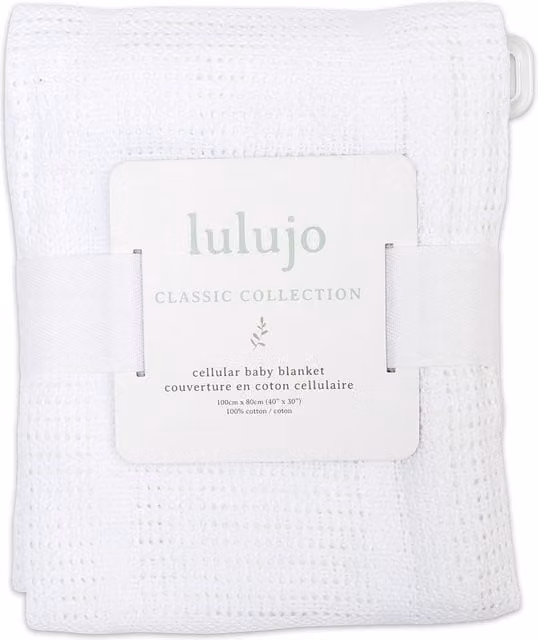 Lulujo White Cotton Cellular Baby Blanket, W: 80 cm x H: 100 cm – 1