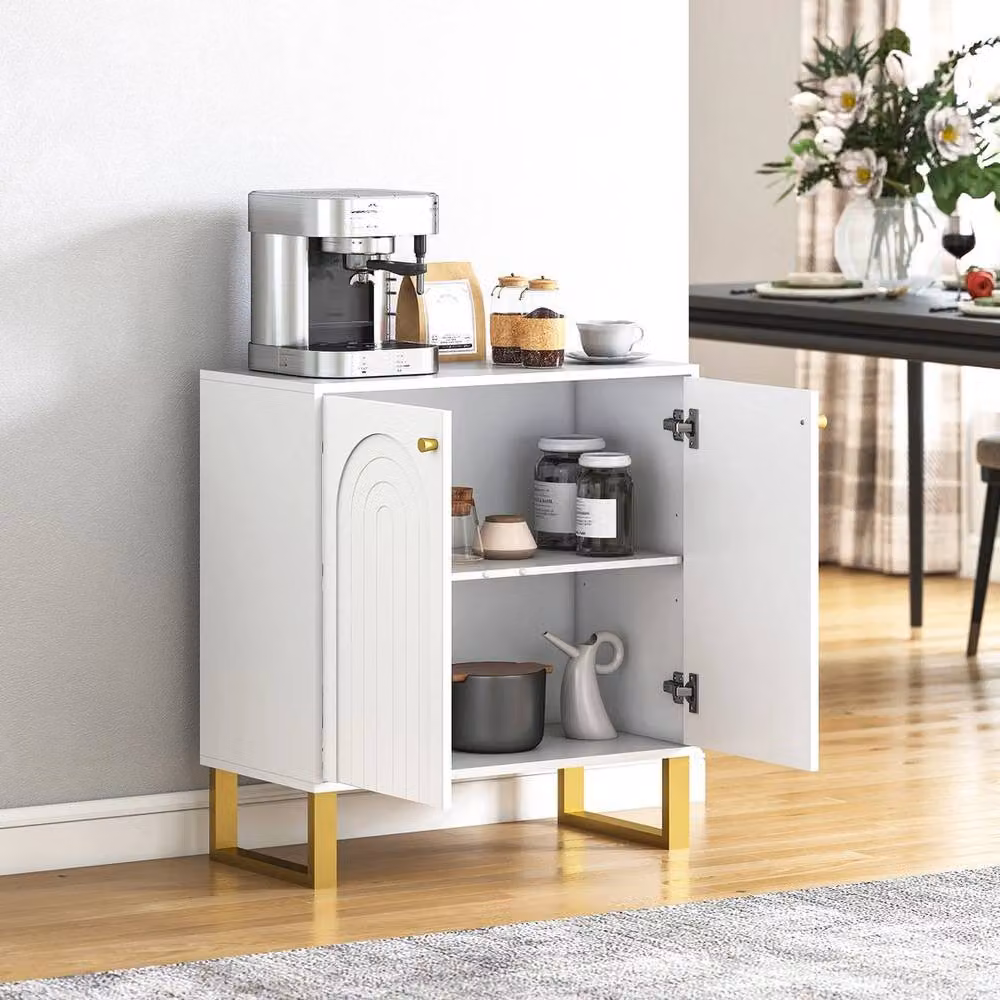 NESTLUNE Modern White Sideboard with Gold Details and Adjustable Shelves, W: 100 cm, D: 60 cm, H: 77.5 cm – 3