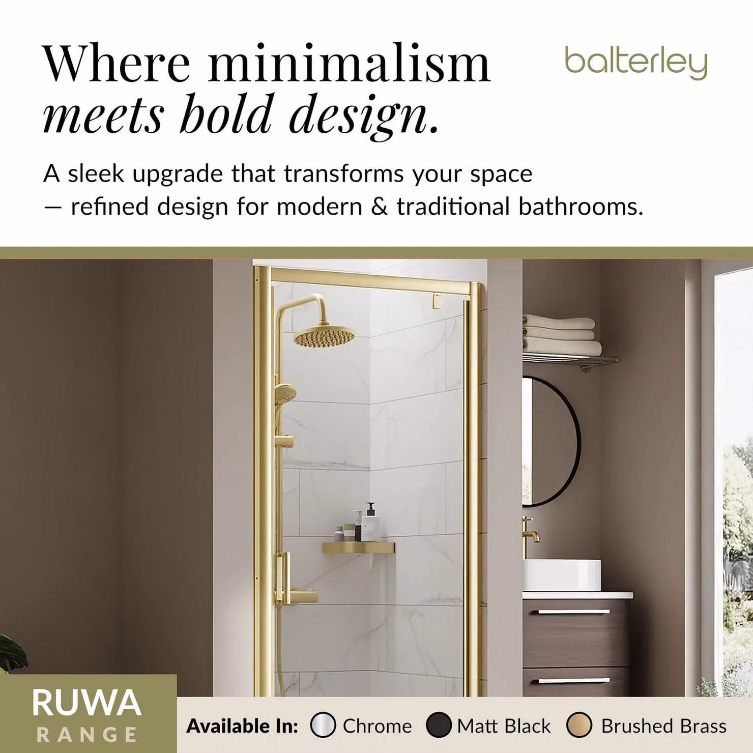 Balterley 6mm Glass Reversible Pivot Shower Door, Brushed Brass, W: 800 mm, H: 1900 mm – 4