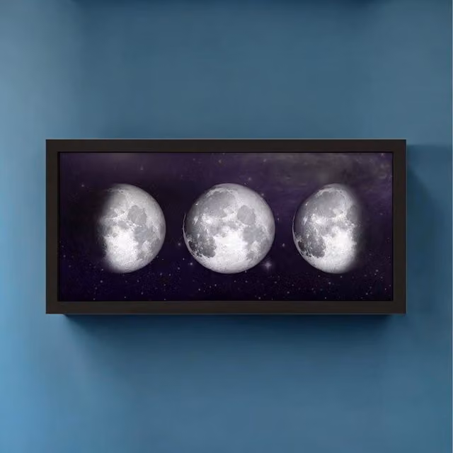 Echo Three Modern Moon Phases Framed Wall Art Print in Black