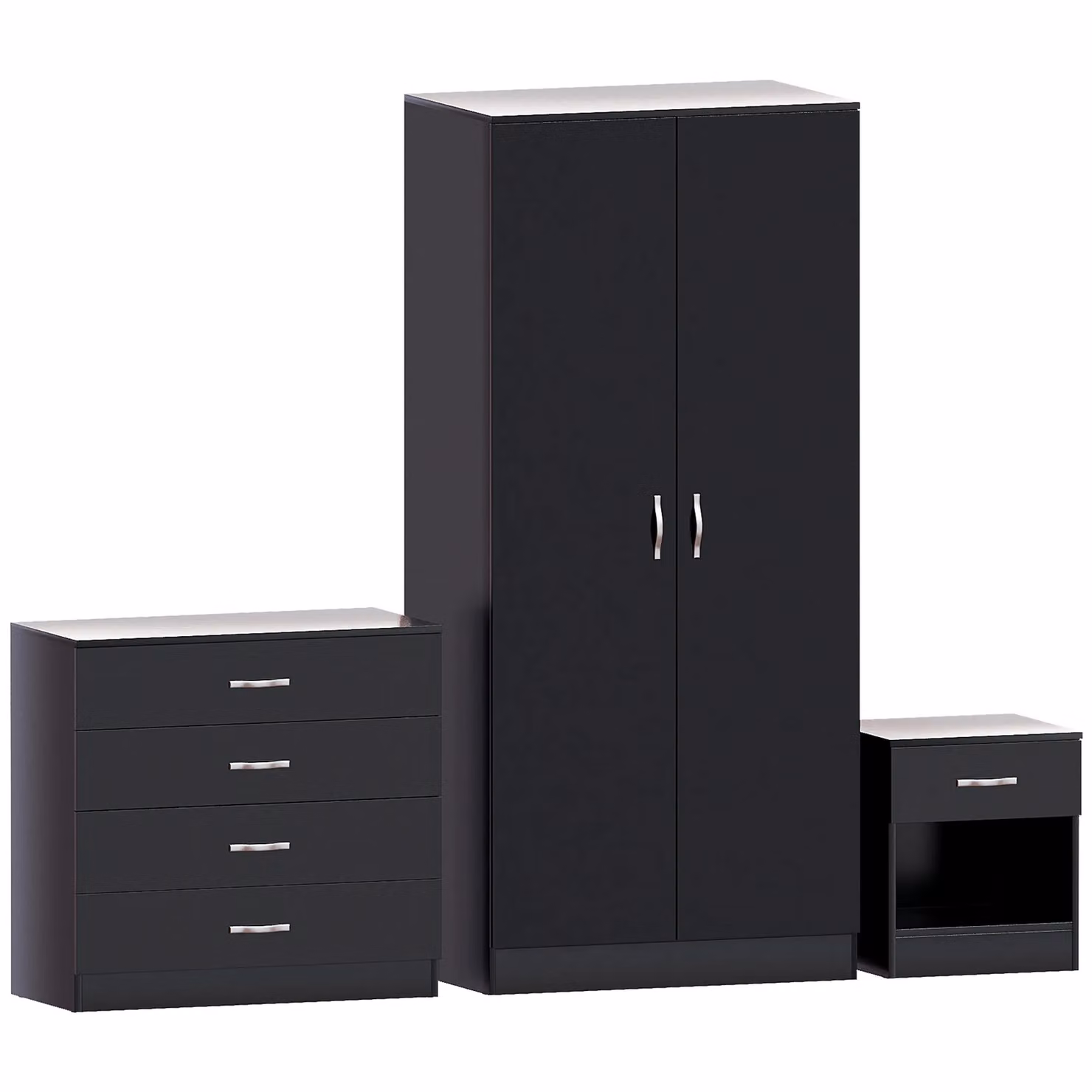 Vida Designs Riano Trio 3 Piece Modern Black Matt Bedroom Storage Furniture Set – 3