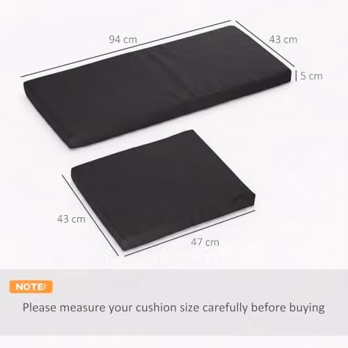 Outsunny Set of 3 Black Rectangular Rattan Garden Seat Cushion Pads with Removable Washable Polyester Covers – 3