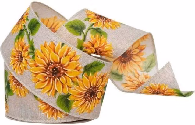 KDMD Sunflower Wired Hessian Jute Ribbon, Width: 6.3 cm, Natural