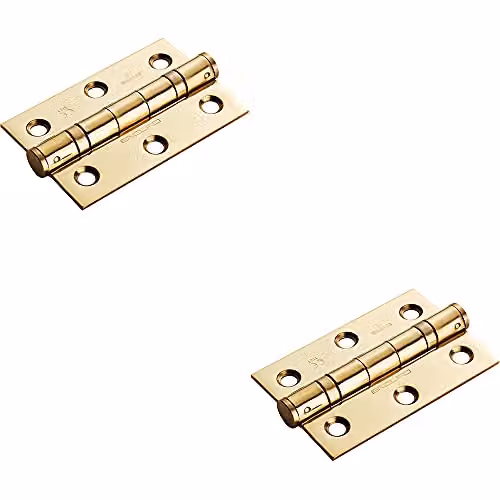Loops 2 Pack of 7 Ball Bearing Hinges in Brass, W/D/H: 76 x 51 x 2 mm