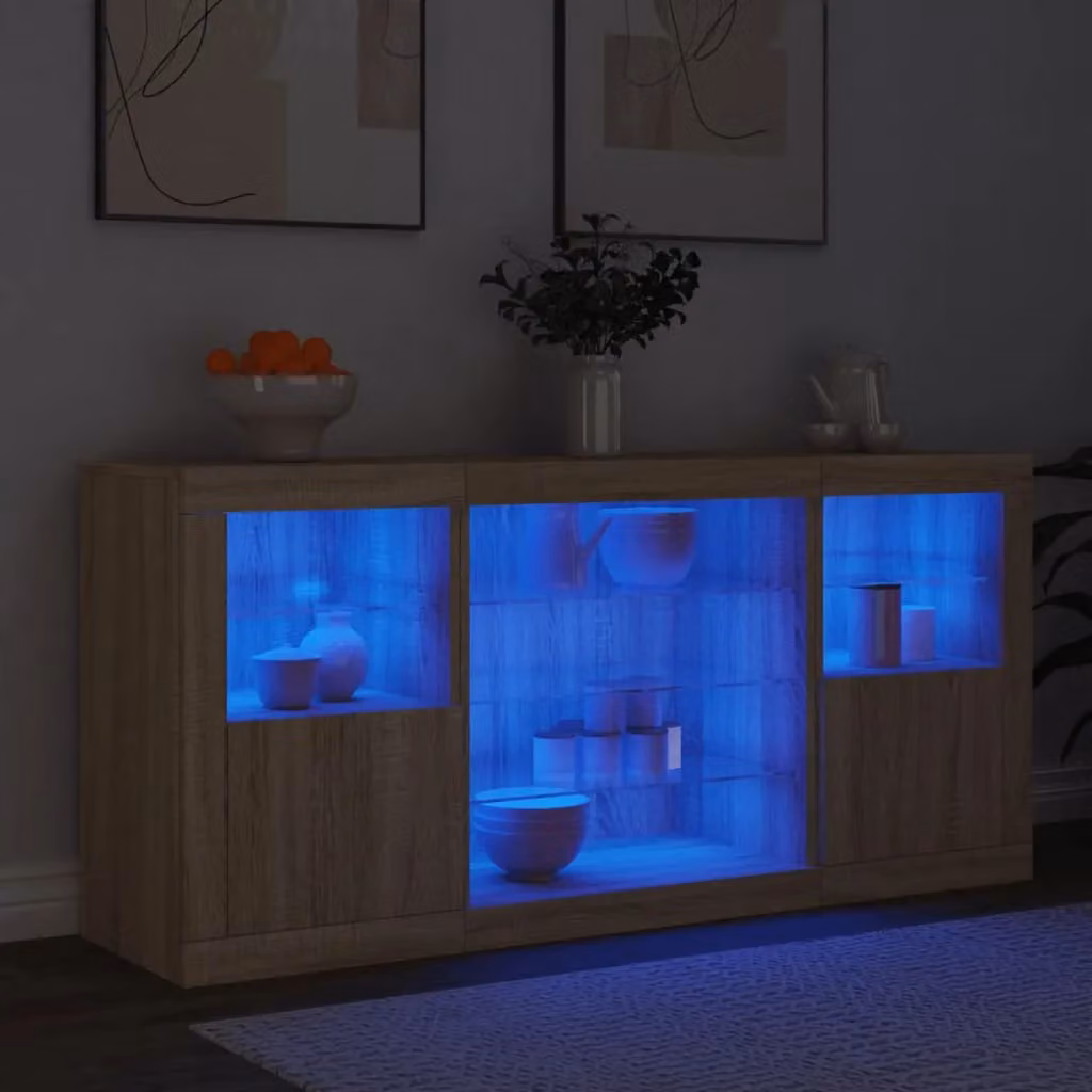 Berkfield Home Modern Sideboard with Integrated LED Lights in Sonoma Oak Brown, W: 142.5 cm, D: 37 cm, H: 67 cm – 4