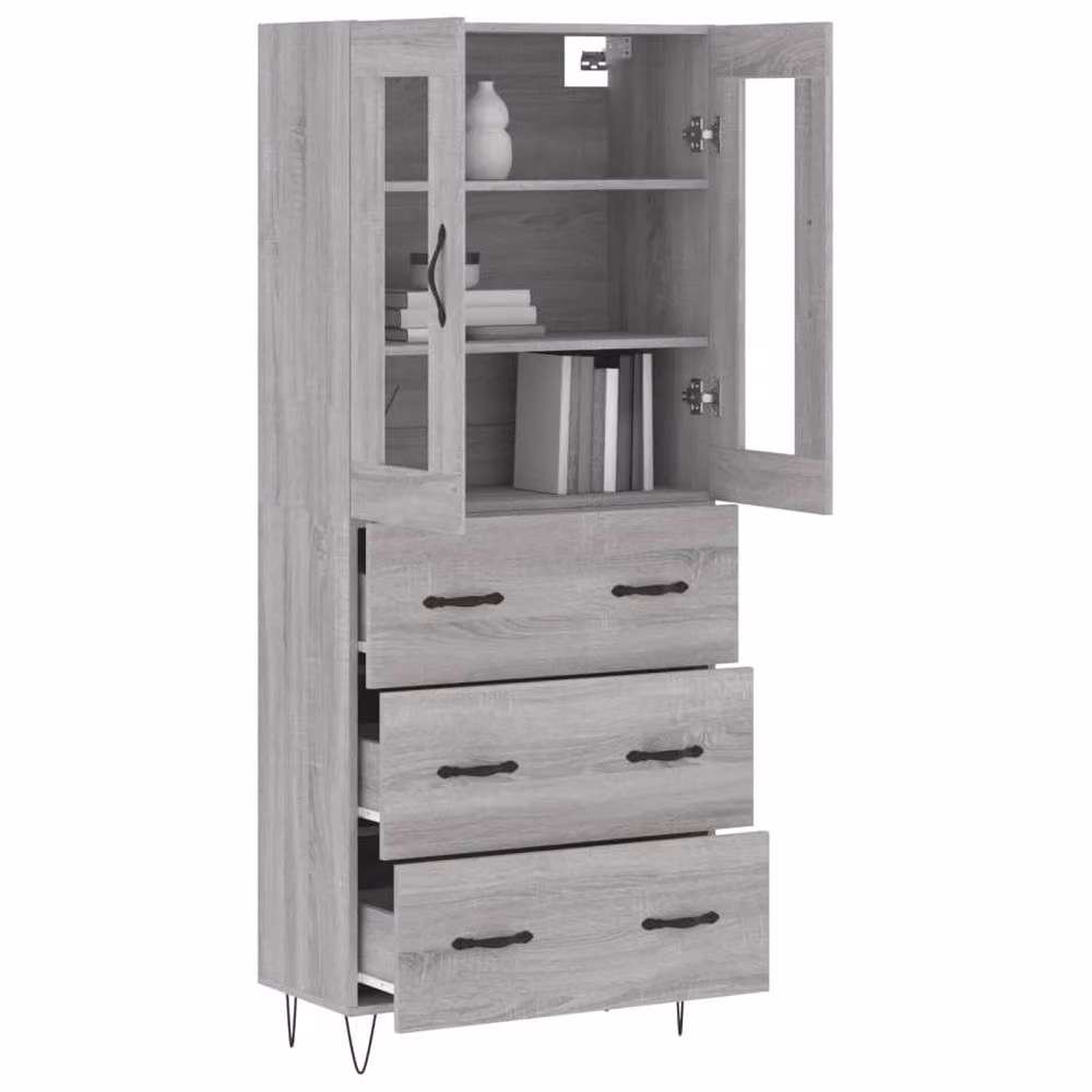 Berkfield Home Grey Sonoma Highboard with Glass Doors and Internal Shelves, W/D/H: 69.5 x 34 x 180 cm – 3
